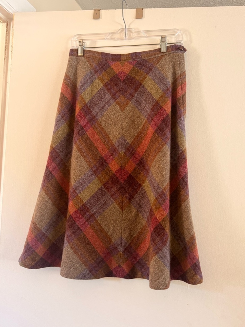 Vintage Multicolor Plaid Circle Skirt in Brown, Rust & Purple